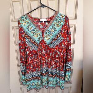 Weekend Susan Betro BOHO Blouse Gypsy Blouse SzS Vintage Paisley Puff V Neck